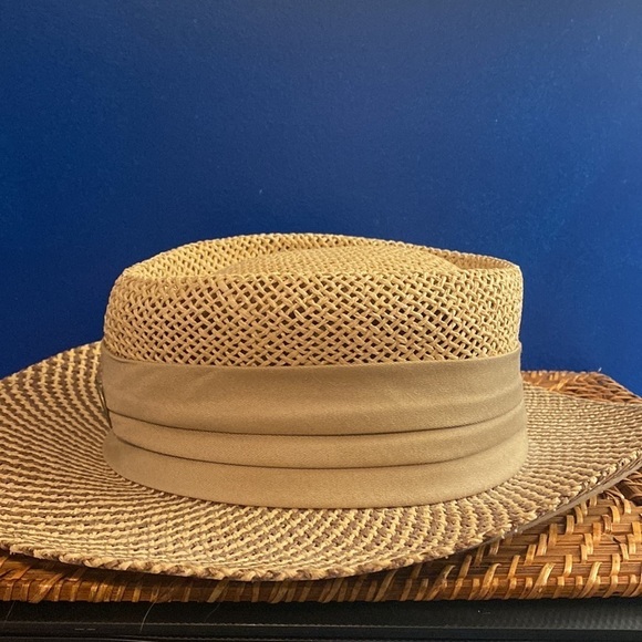 NWOT Men’s Ahead Fine Hats Sagamore Natural/Tan Gambler Straw Sun Hat Size S/M - Picture 3 of 7